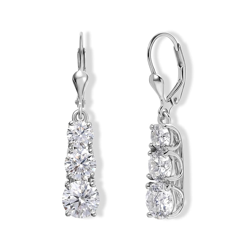 D'Joy Moissanite 5.10 ctw Rhythm of Time Earrings in Rhodium Over Sterling Silver