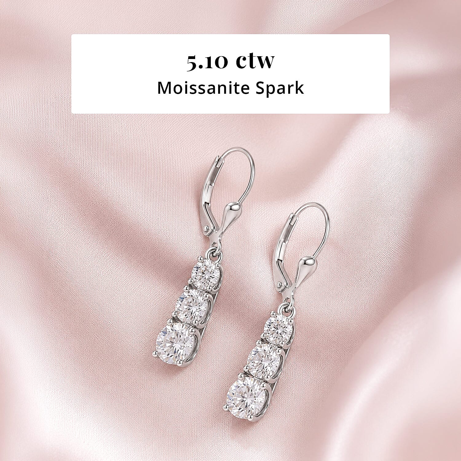 D'Joy Moissanite 5.10 ctw Rhythm of Time Earrings in Rhodium Over Sterling Silver