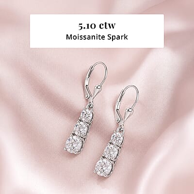 D'Joy Moissanite 5.10 ctw Rhythm of Time Earrings in Rhodium Over Sterling Silver