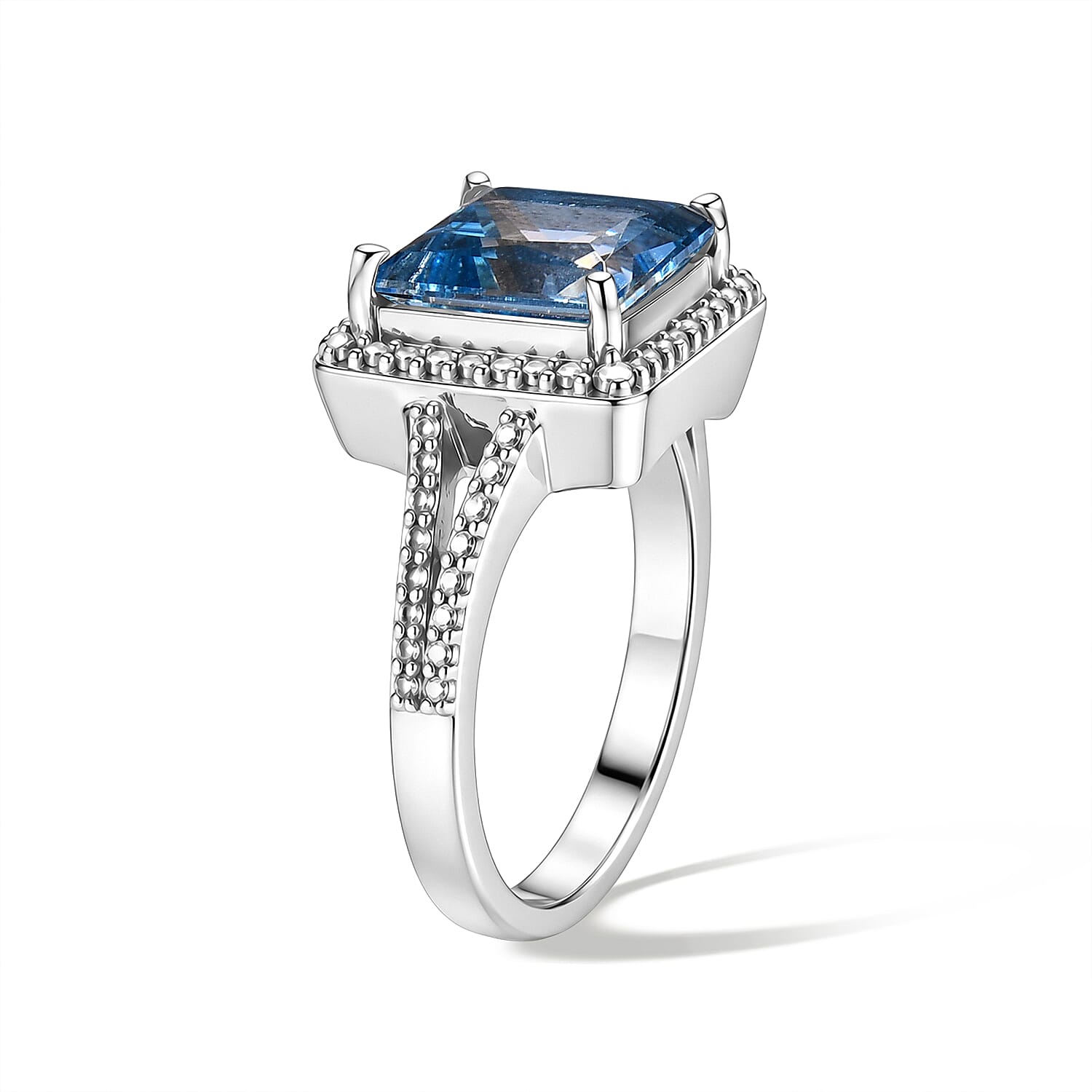 EverTrue Signity Electric Blue Topaz 6.10 ctw Ring in Stainless Steel (Size 6.0)
