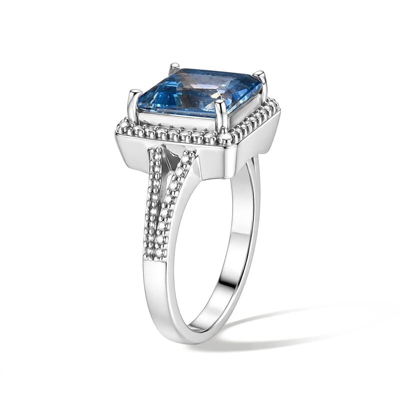EverTrue Signity Electric Blue Topaz 6.10 ctw Ring in Stainless Steel (Size 6.0)