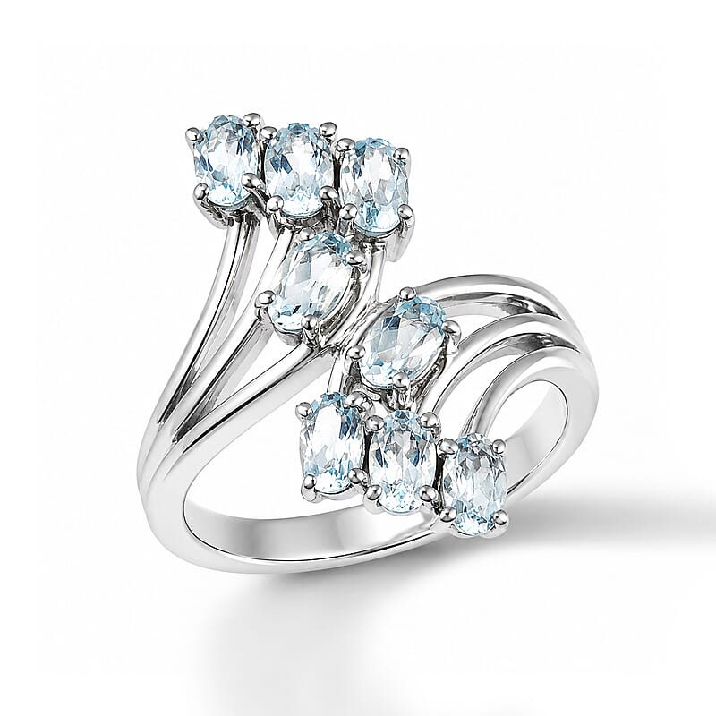 EverTrue Swiss Blue Topaz 2.25 ctw Ring in Stainless Steel (Size 6.0)