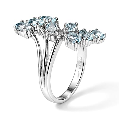EverTrue Swiss Blue Topaz 2.25 ctw Ring in Stainless Steel (Size 6.0)