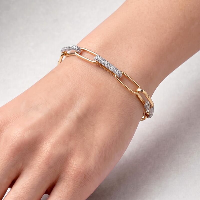 Simulated Diamond Bracelet with Bible Charm in Goldtone (7.75 In)