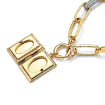 Simulated Diamond Bracelet with Bible Charm in Goldtone (7.75 In)