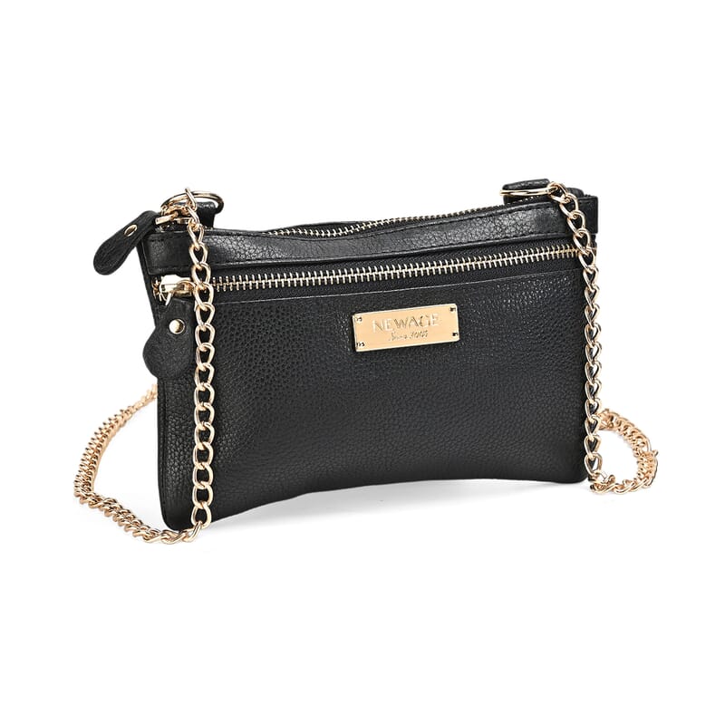 New Age Black Genuine Leather Crossbody Bag with RFID Protection