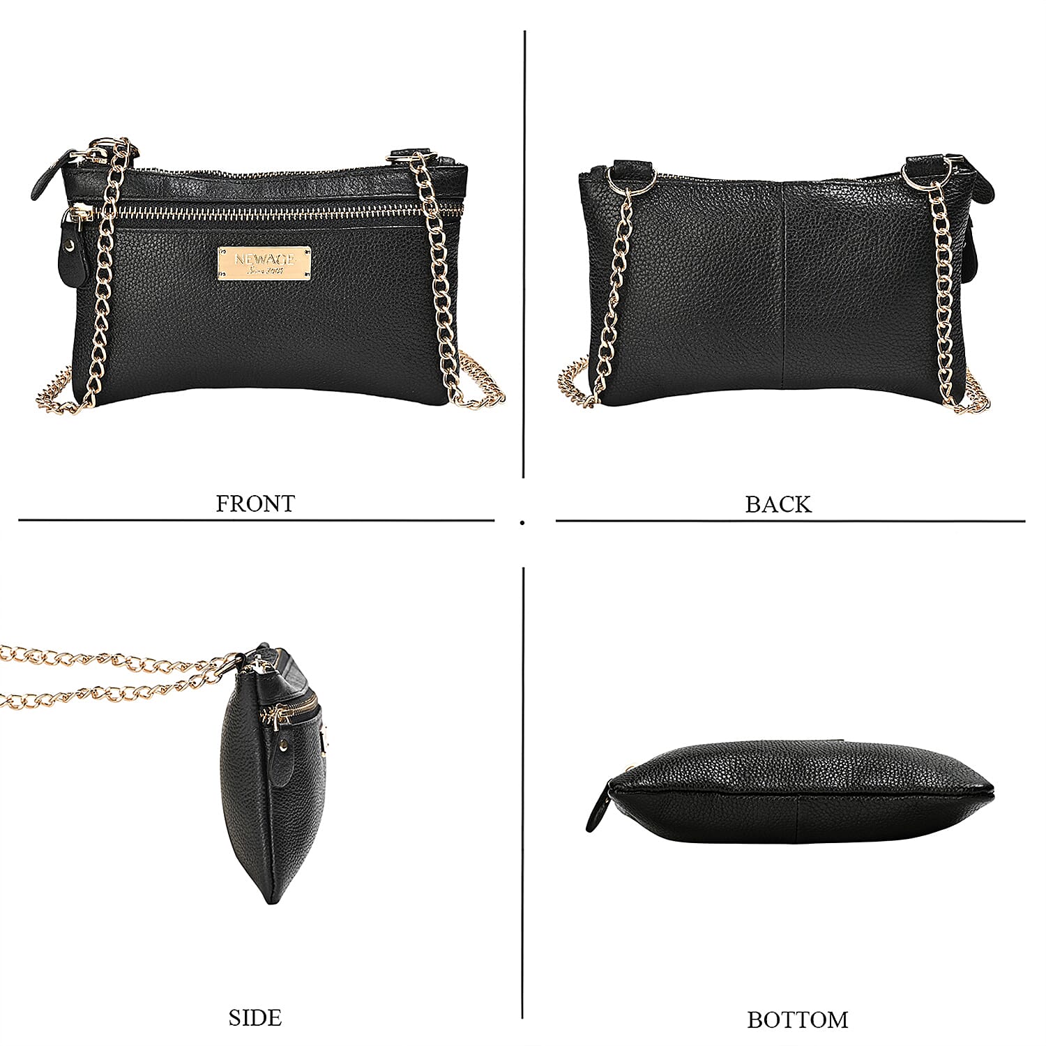 New Age Black Genuine Leather Crossbody Bag with RFID Protection