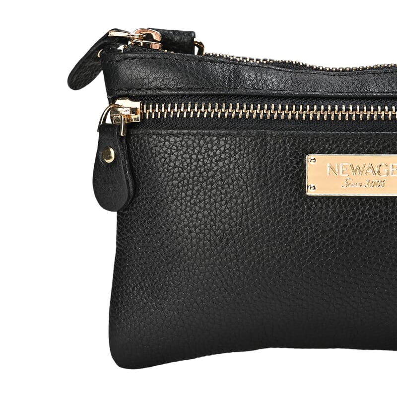 New Age Black Genuine Leather Crossbody Bag with RFID Protection