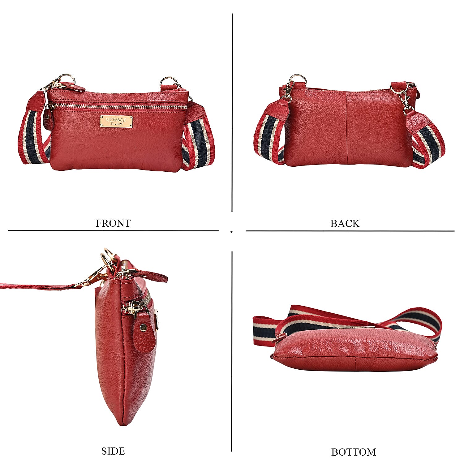 New Age Red 100% Genuine Leather Crossbody Bag with RFID Card Holder