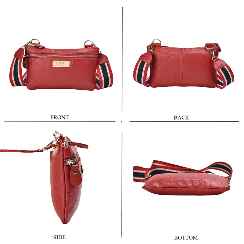 New Age Red 100% Genuine Leather Crossbody Bag with RFID Card Holder