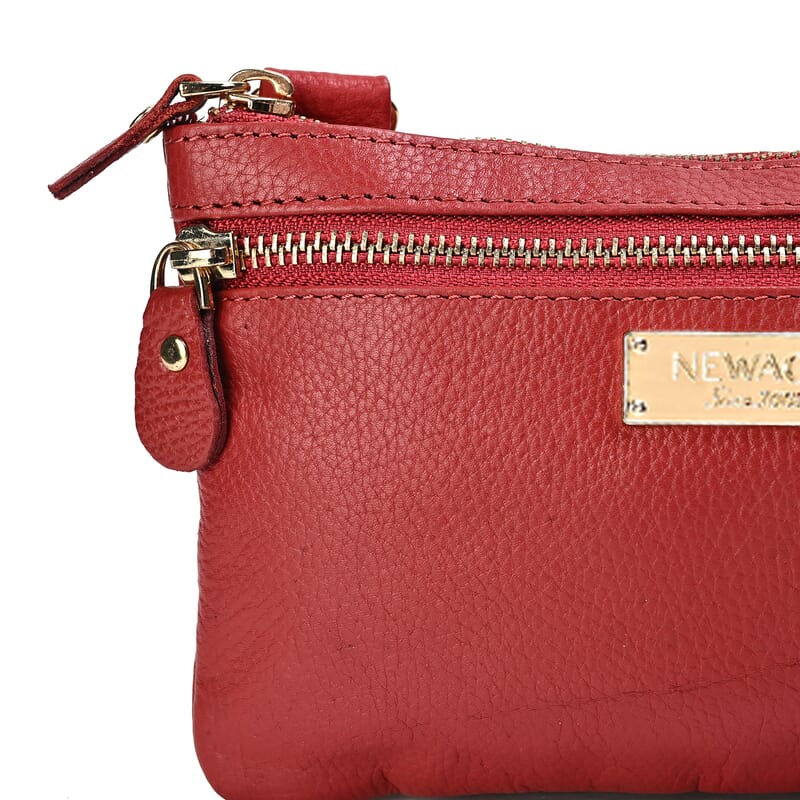 New Age Red 100% Genuine Leather Crossbody Bag with RFID Card Holder