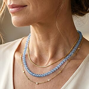 Blue Topaz 85.00 ctw Beaded Necklace (18-20 Inches) in Stainless Steel