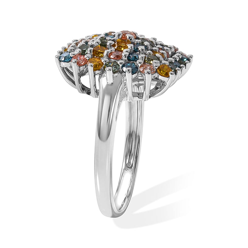 Luxuriant Lab Grown Multi Diamond (IR) (SI) 2.00 ctw Color Carnival Ring in Rhodium Over Sterling Silver (Size 6.0)