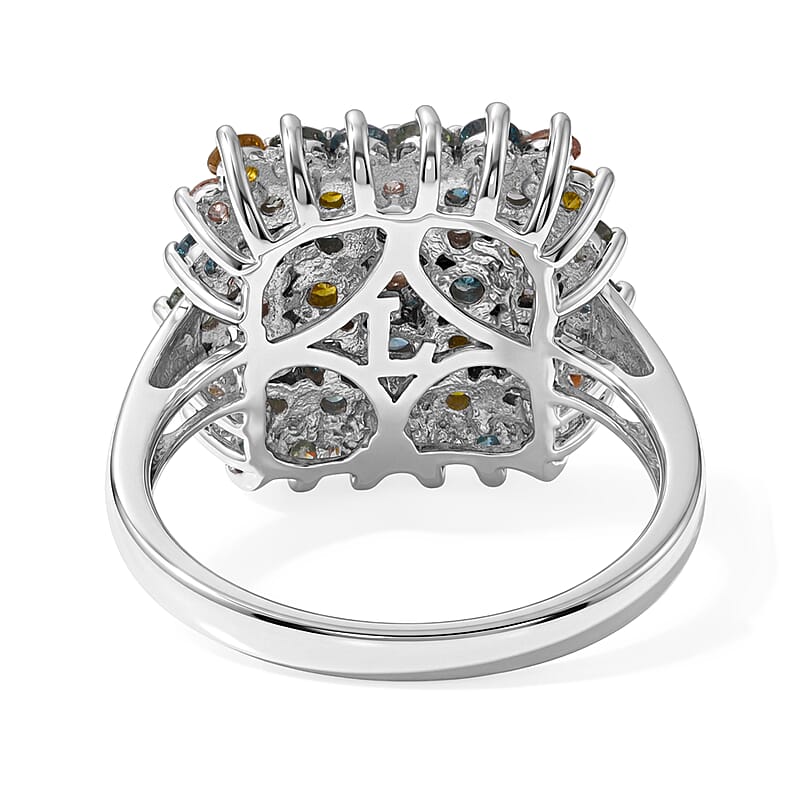 Luxuriant Lab Grown Multi Diamond (IR) (SI) 2.00 ctw Color Carnival Ring in Rhodium Over Sterling Silver (Size 6.0)