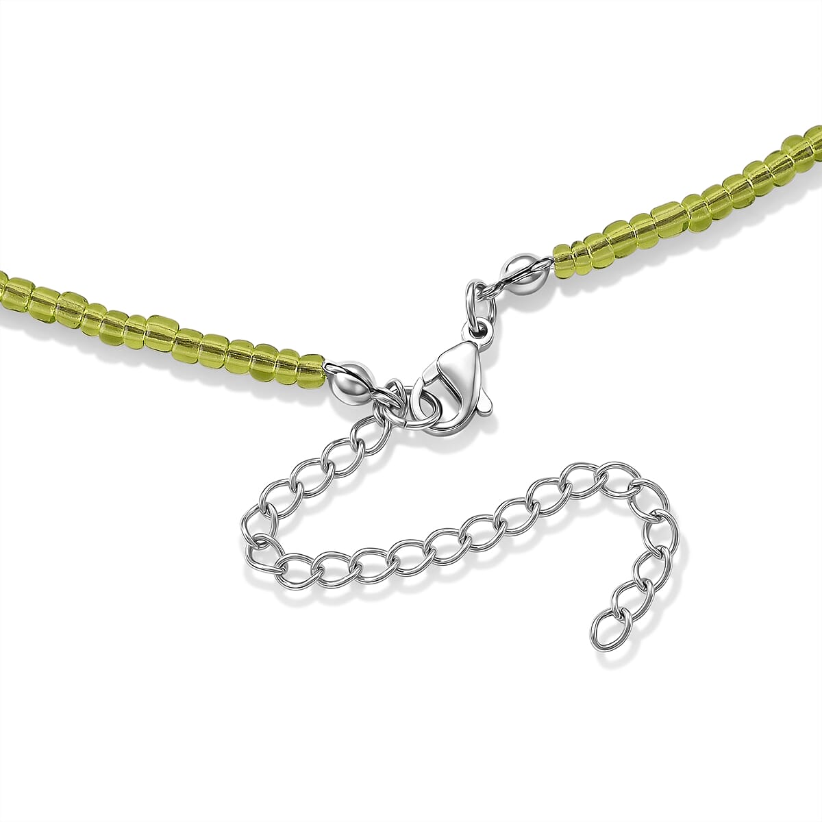 Multi Color Murano Style, Green Glass Circular Necklace (22.25-23.5 Inches) in Stainless Steel image number 5