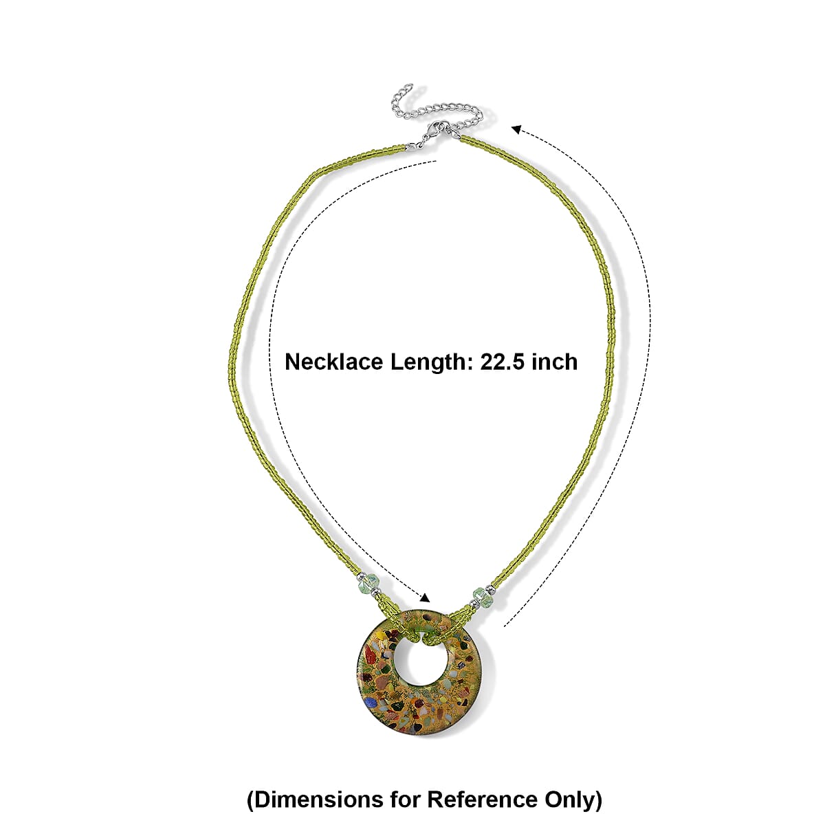 Multi Color Murano Style, Green Glass Circular Necklace (22.25-23.5 Inches) in Stainless Steel image number 6