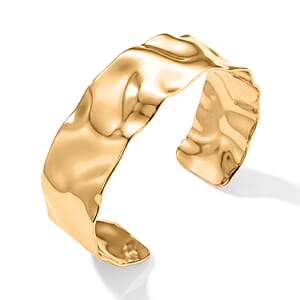 Hammered Wide Cuff Bracelet in ION Plated YG Stainless Steel (7.0 In)