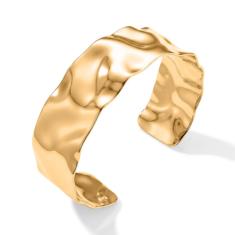Hammered Wide Cuff Bracelet in ION Plated YG Stainless Steel (7.0 In)
