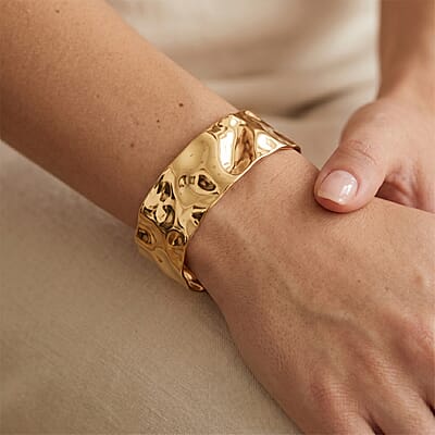 Hammered Wide Cuff Bracelet in ION Plated YG Stainless Steel (7.0 In)