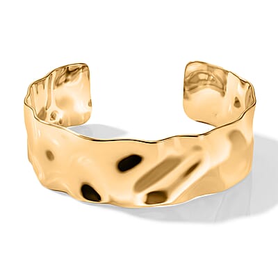 Hammered Wide Cuff Bracelet in ION Plated YG Stainless Steel (7.0 In)