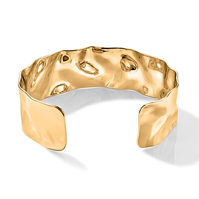 Hammered Wide Cuff Bracelet in ION Plated YG Stainless Steel (7.0 In)