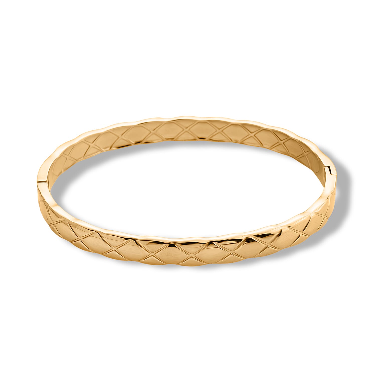 Geometric Pattern Bangle Bracelet in ION Plated YG Stainless Steel (7.0 In)