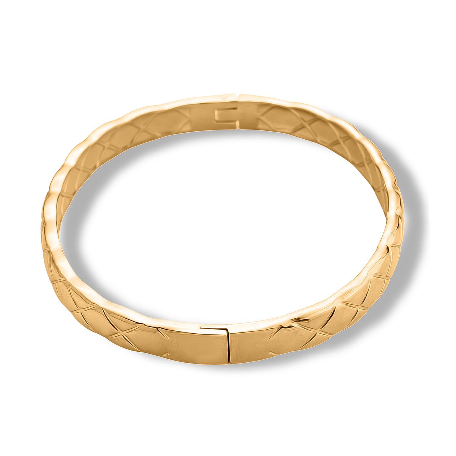 Geometric Pattern Bangle Bracelet in ION Plated YG Stainless Steel (7.0 In)