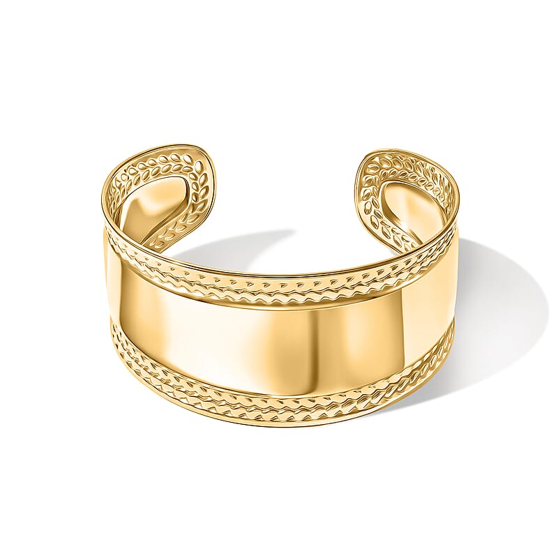 Textured Wide Cuff Bracelet in ION Plated YG Stainless Steel (7.0 In)