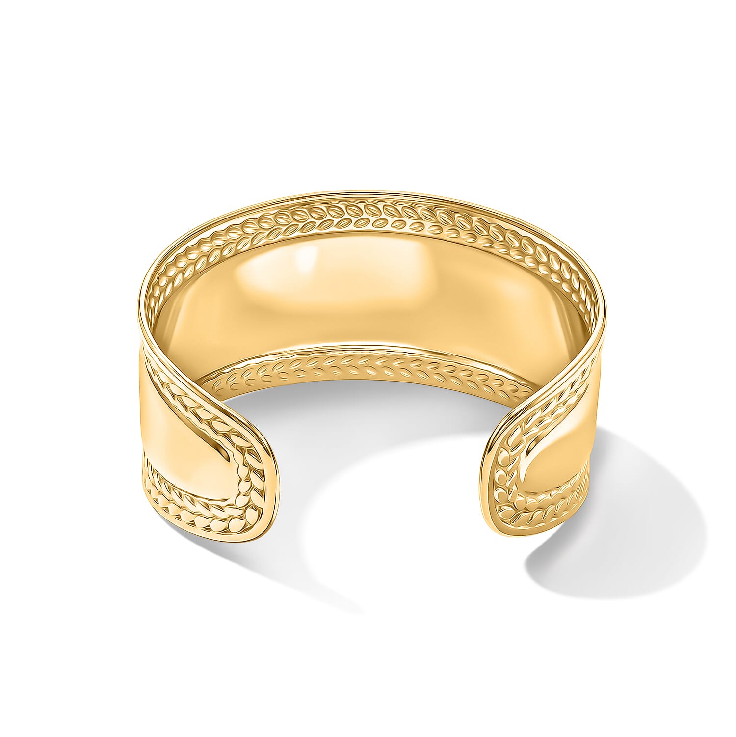 Textured Wide Cuff Bracelet in ION Plated YG Stainless Steel (7.0 In)