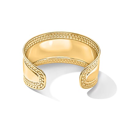 Textured Wide Cuff Bracelet in ION Plated YG Stainless Steel (7.0 In)