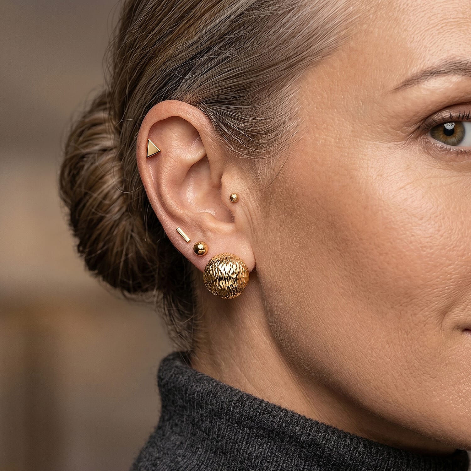 Textured Dome Earrings in ION Plated YG Stainless Steel