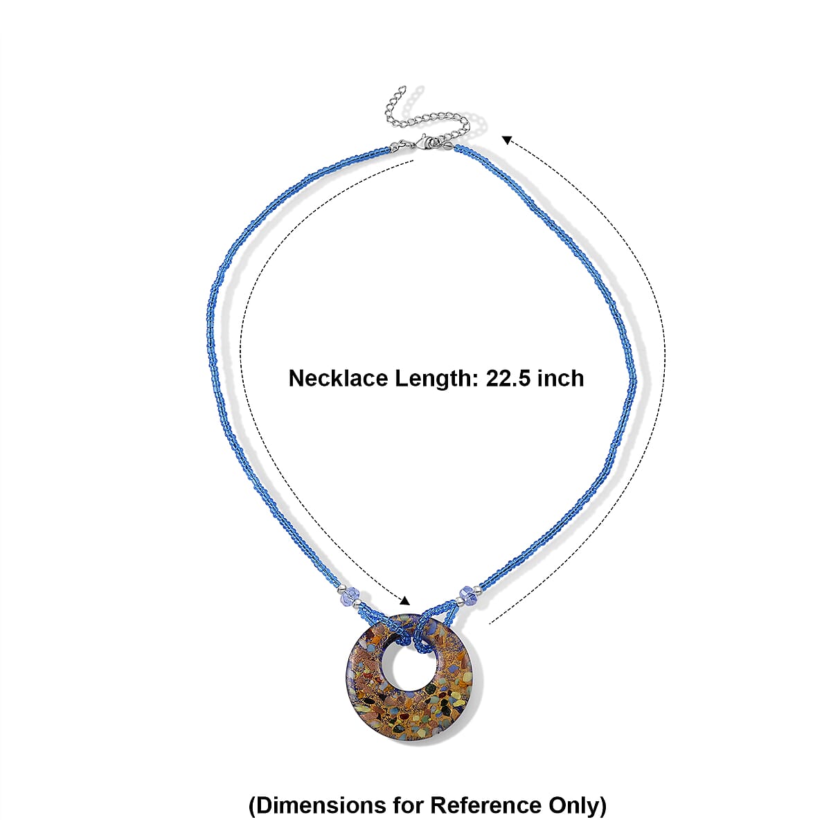 Multi Color Murano Style, Blue Glass Circular Necklace (22.25-23.5 Inches) in Stainless Steel image number 6