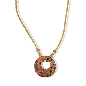 Multi Color Murano Style, Champagne Glass Circular Necklace (22.25-23.5 Inches) in Stainless Steel