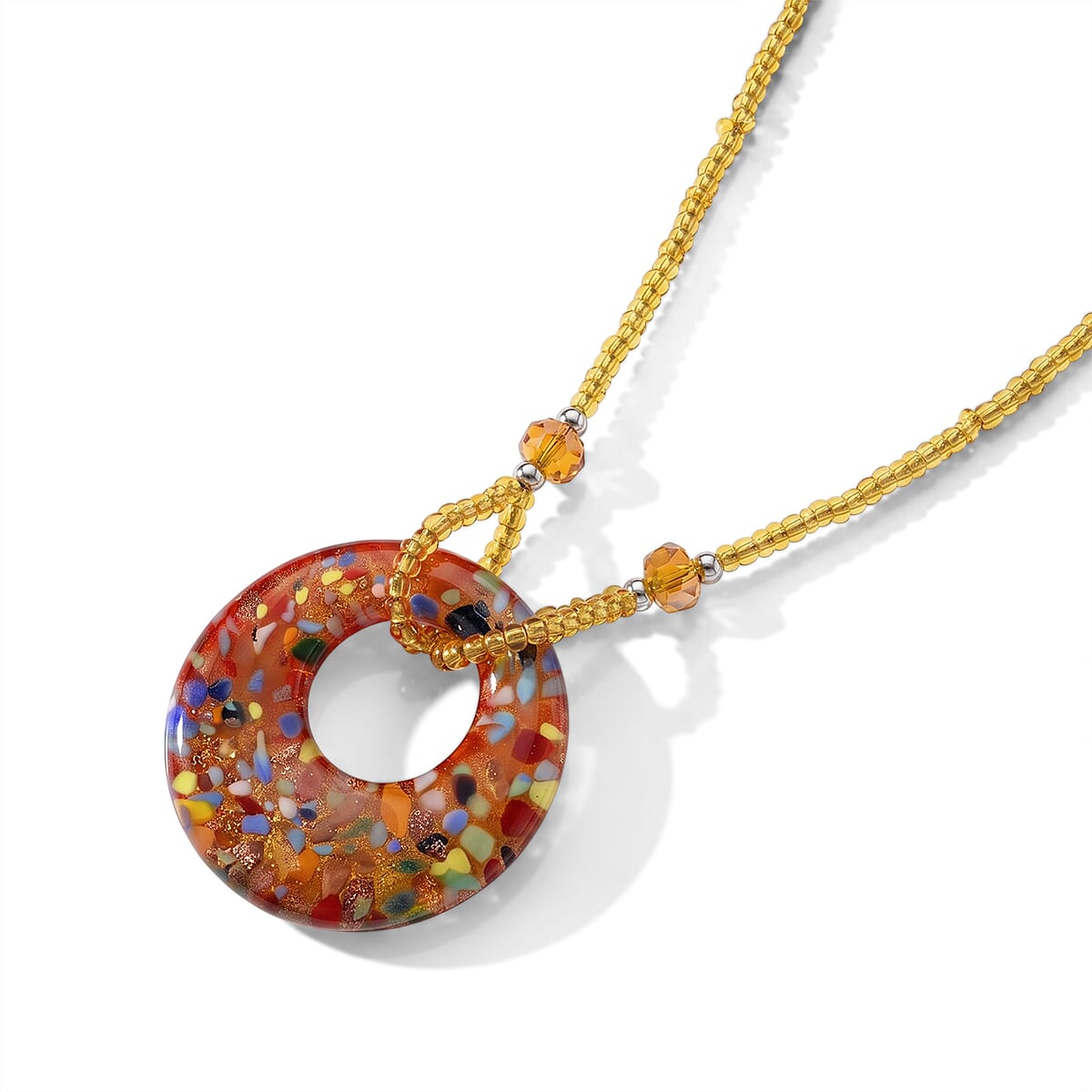 Multi Color Murano Style, Champagne Glass Circular Necklace (22.25-23.5 Inches) in Stainless Steel image number 1
