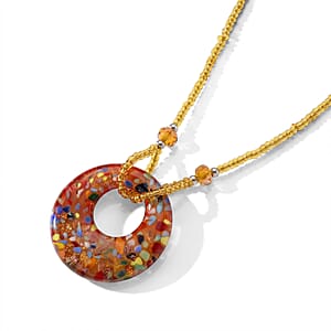 Multi Color Murano Style, Champagne Glass Circular Necklace (22.25-23.5 Inches) in Stainless Steel