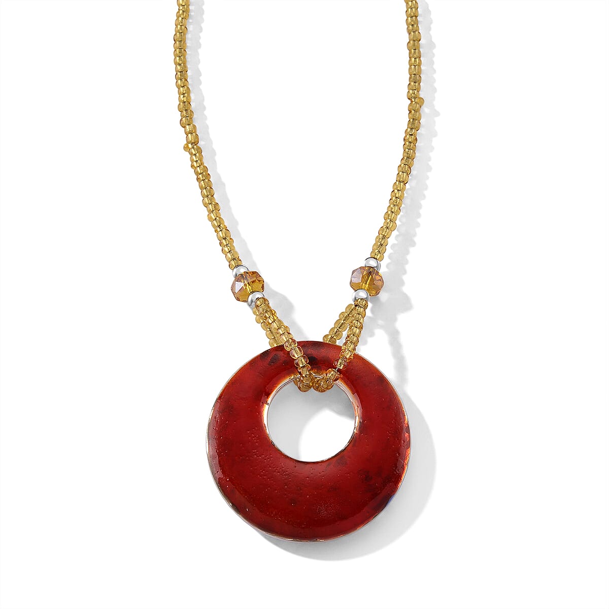 Multi Color Murano Style, Champagne Glass Circular Necklace (22.25-23.5 Inches) in Stainless Steel image number 2