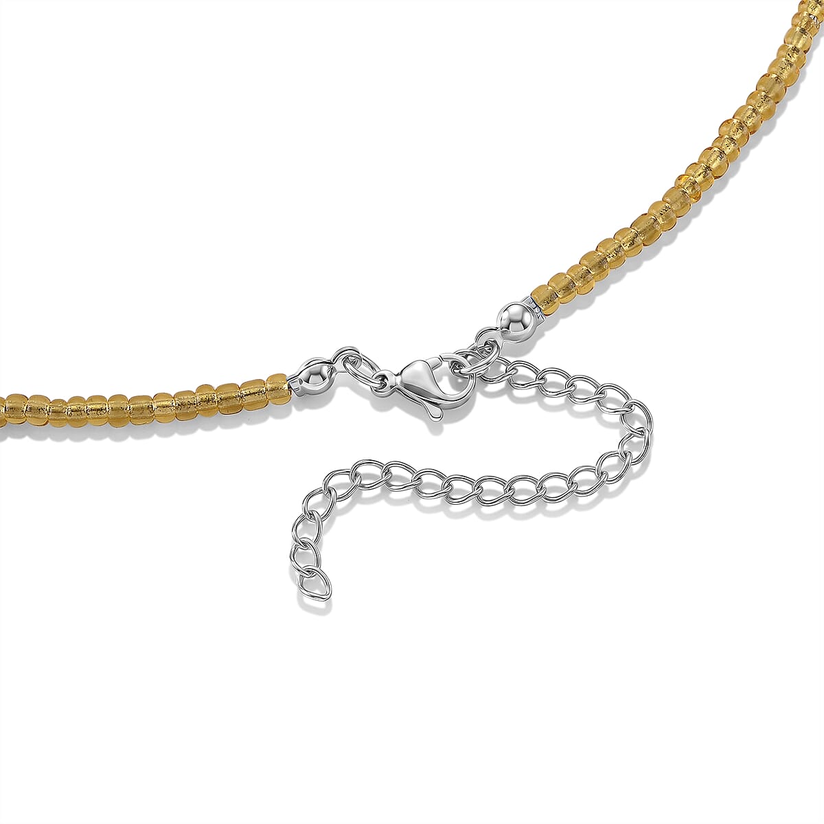 Multi Color Murano Style, Champagne Glass Circular Necklace (22.25-23.5 Inches) in Stainless Steel image number 3
