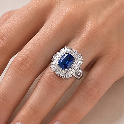 D'Joy AAA Kashmir Kyanite and Moissanite 3.30 ctw Ring in Rhodium Over Sterling Silver (Size 10.0)