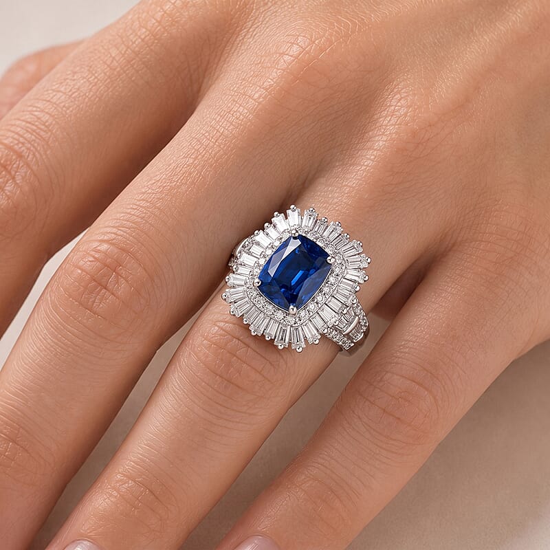 D'Joy AAA Kashmir Kyanite and Moissanite 3.30 ctw Ring in Rhodium Over Sterling Silver (Size 10.0)