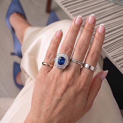 D'Joy AAA Kashmir Kyanite and Moissanite 3.30 ctw Ring in Rhodium Over Sterling Silver (Size 10.0)