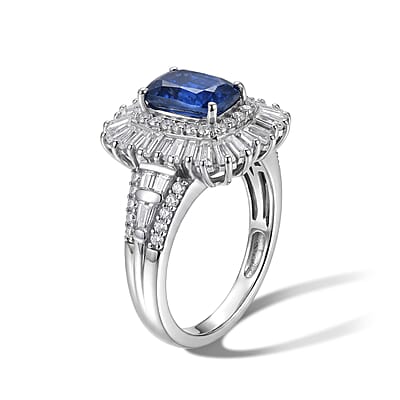D'Joy AAA Kashmir Kyanite and Moissanite 3.30 ctw Ring in Rhodium Over Sterling Silver (Size 10.0)