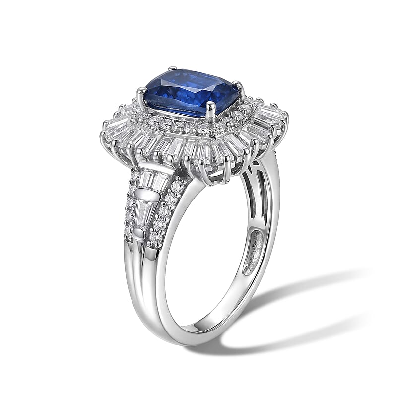 D'Joy AAA Kashmir Kyanite and Moissanite 3.30 ctw Ring in Rhodium Over Sterling Silver (Size 10.0)
