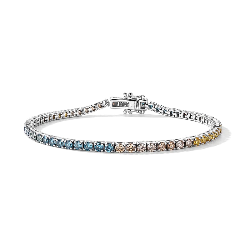 Luxuriant Lab Grown Multi Diamond (IR) SI 4.00 ctw Rainbow Rhythm Bracelet in Rhodium Over Sterling Silver (6.50 In)