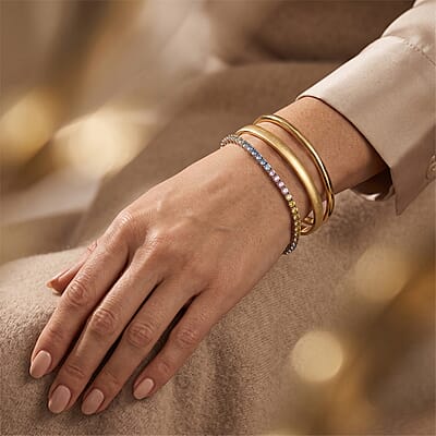 Luxuriant Lab Grown Multi Diamond (IR) SI 4.00 ctw Rainbow Rhythm Bracelet in Rhodium Over Sterling Silver (6.50 In)