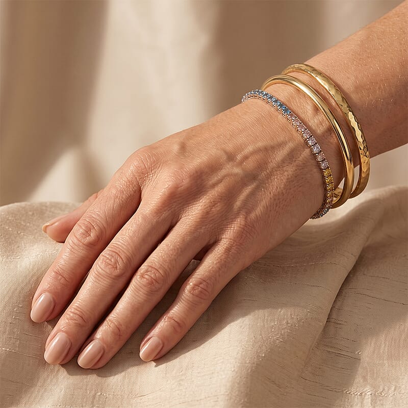 Luxuriant Lab Grown Multi Diamond (IR) SI 4.00 ctw Rainbow Rhythm Bracelet in Rhodium Over Sterling Silver (6.50 In)