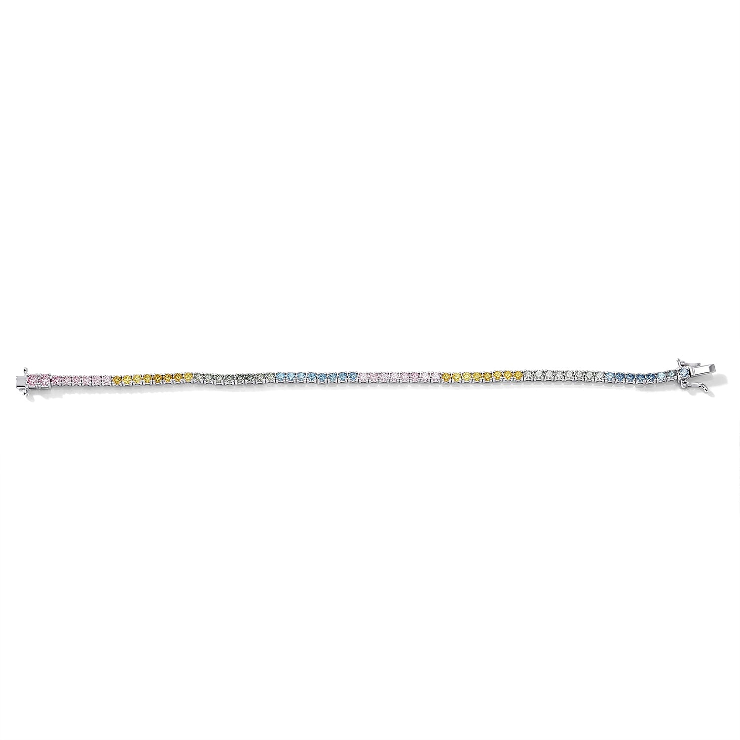 Luxuriant Lab Grown Multi Diamond (IR) (SI) 4.00 ctw Rainbow Rhythm Bracelet in Rhodium Over Sterling Silver (7.25 In)