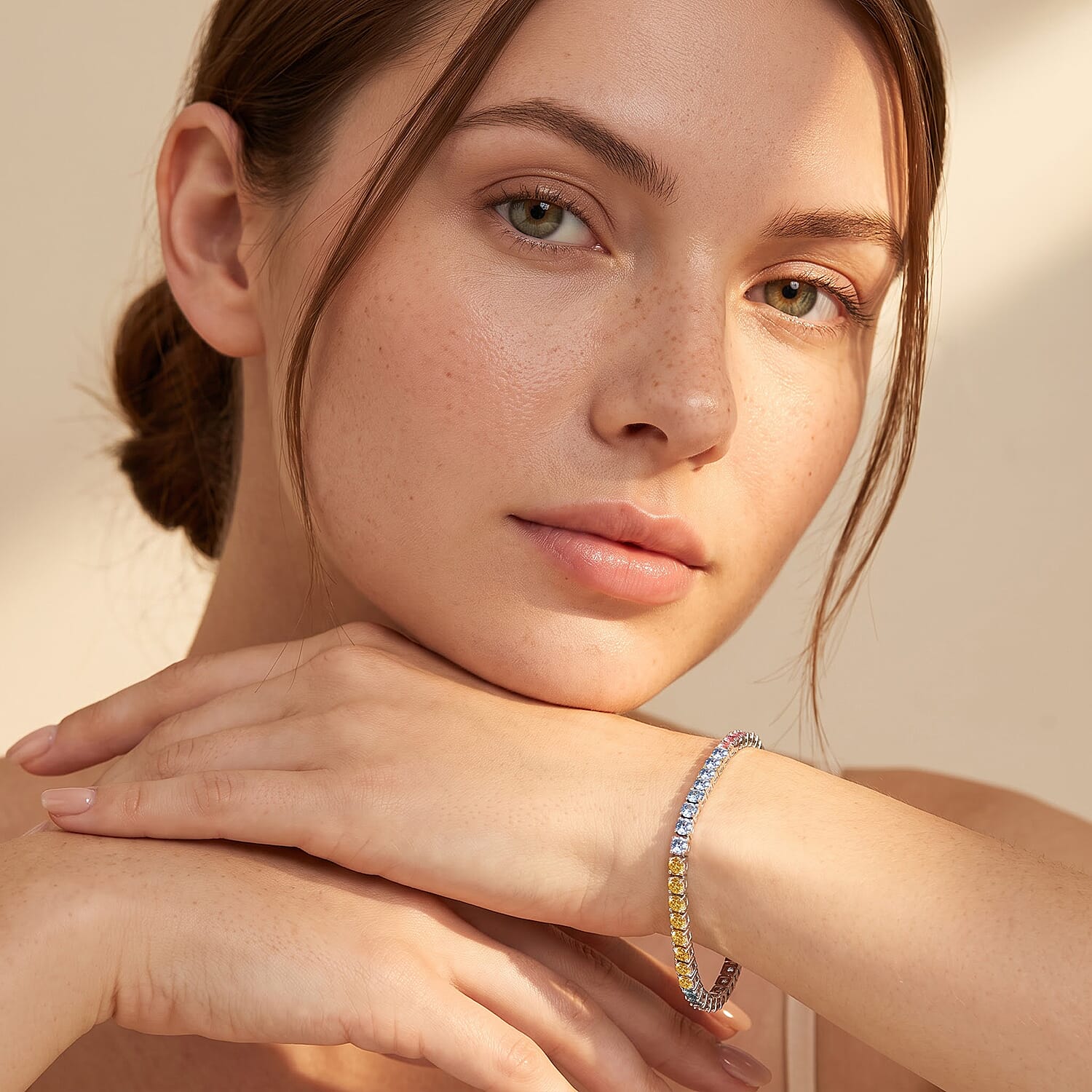 Luxuriant Lab Grown Multi Diamond (IR) (SI) Rainbow Rhythm Bracelet in Rhodium Over Sterling Silver (6.50 In) 4.00 ctw
