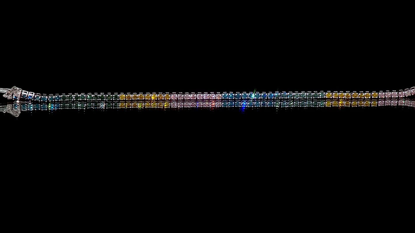 Luxuriant Lab Grown Multi Diamond (IR) (SI) Rainbow Rhythm Bracelet in Rhodium Over Sterling Silver (6.50 In) 4.00 ctw
