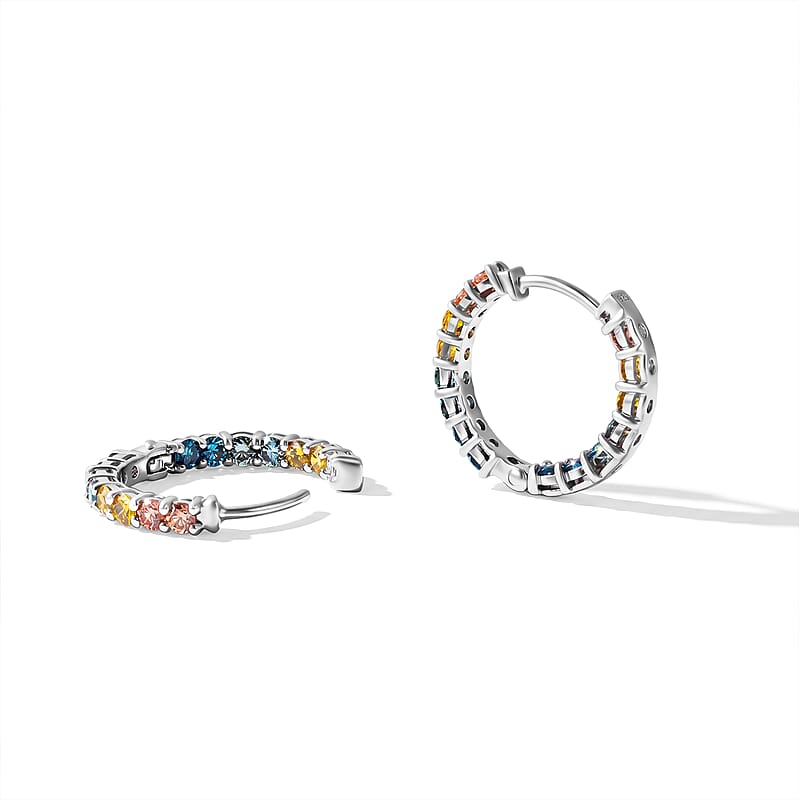 Luxuriant Lab Grown Multi Diamond (IR) (SI) 2.00 ctw Hoop Earrings in Rhodium Over Sterling Silver