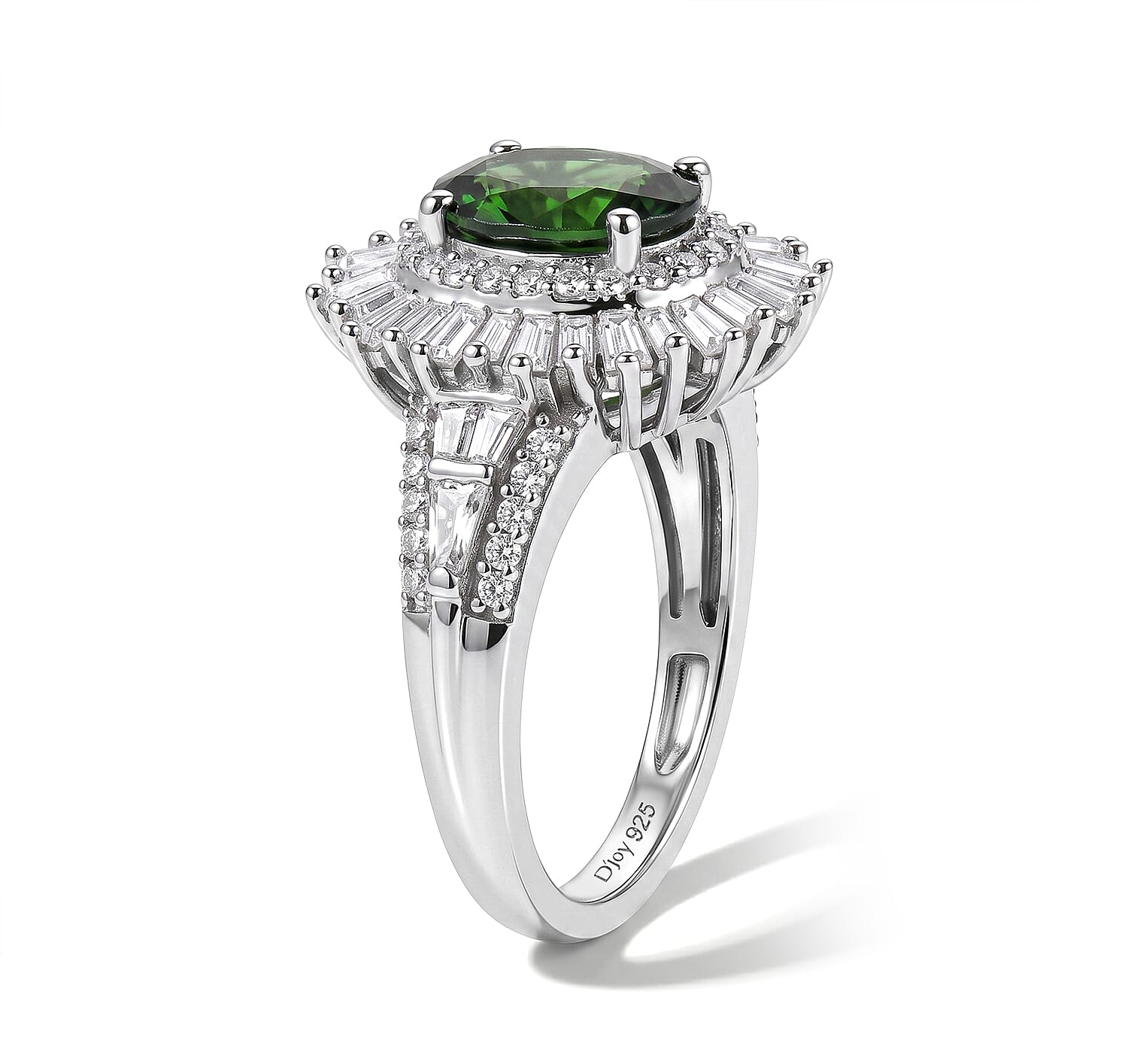 D'Joy Premium Chrome Diopside and Moissanite 3.10 ctw Sunburst Halo Ring in Rhodium Over Sterling Silver (Size 10.0)